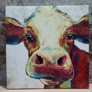 Wall Art Oil Painting on Canvas Hereford Cow Big Beautiful Eye Lashes Nose